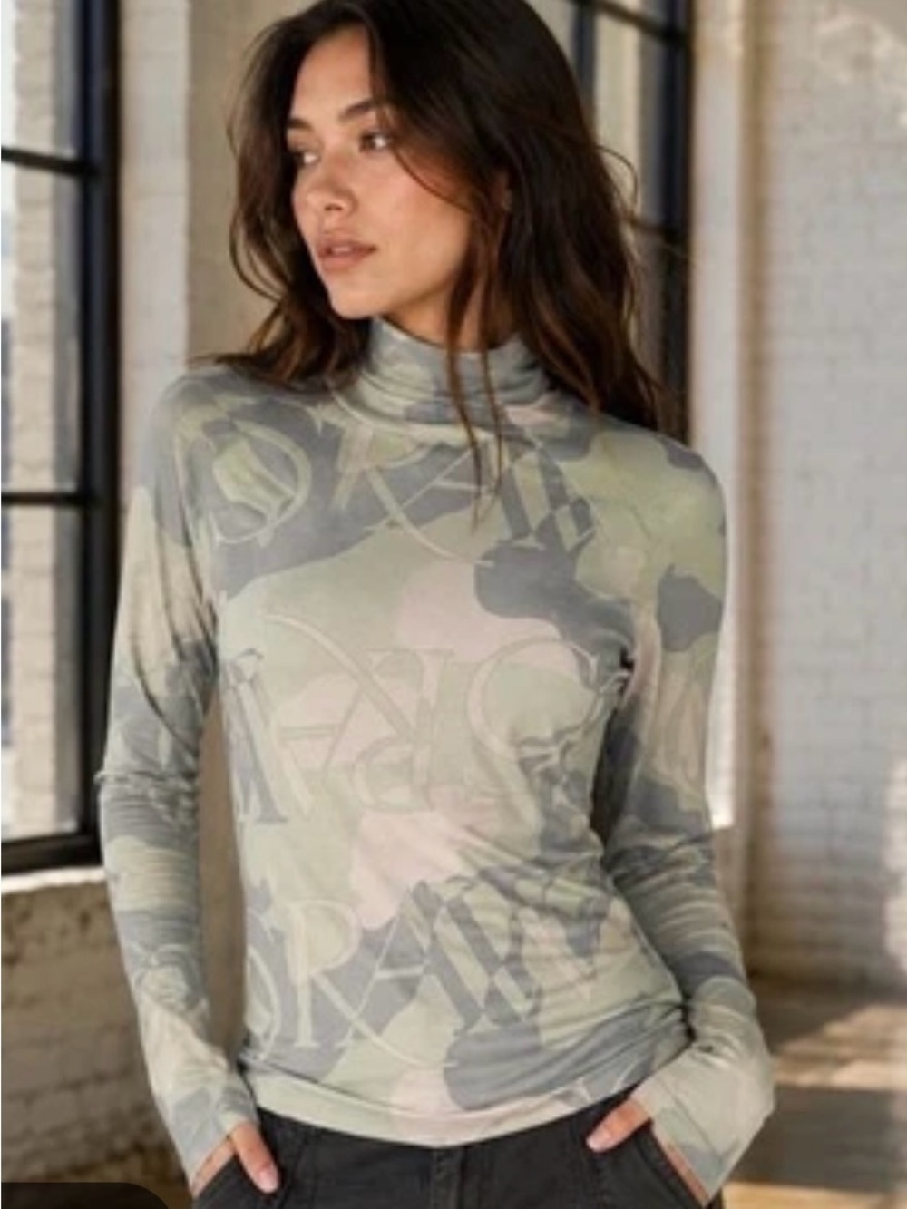 G-Star Raw Slim Turtle Long Sleeve Mock Neck top-Camouflage Print size small